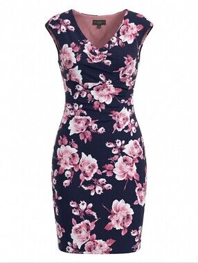 Connected Apparel Floral V-Neck Cap Sleeve Sheath Dress Festival Evening Wrap